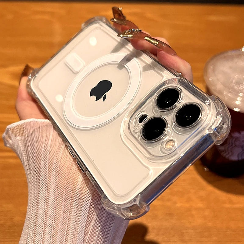 Luxury Wireless Charge For Magsafe Shockproof Phone Case For iPhone 13 14 15 12 Pro Max Plus Transparent Magnetic Bumper Cover - Sun Studio
