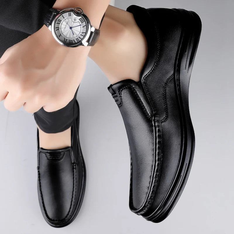Men's Flats Classic All-match Mens Loafers Male High Quality Comfortable Dress Shoes Genuine Leather Mens Slip on Business Shoes - Sun Studio
