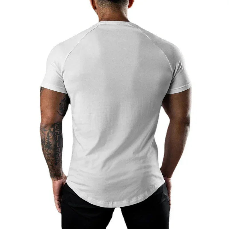 Gym Bodybuilding Muscle Sport Jogging Shirts Summer Cotton Breathable Short Sleeve Clothing Mens Casual Fitness Workout T-shirts - Sun Studio