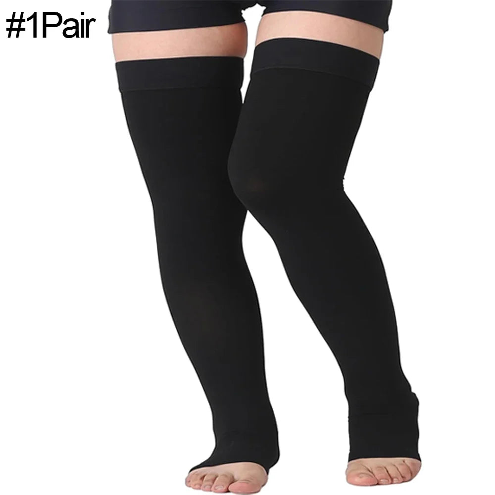 Medical Open Toe Thigh High Compression Stockings with Silicone for Women Men,20-30 mmHg Graduated Support for Varicose Veins - Sun Studio