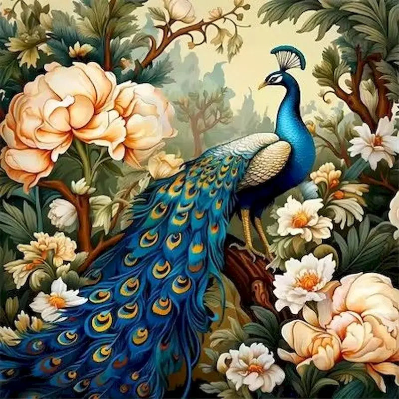 CHENISTORY Full Square Round Diamond Painting Kit Peacock Peony Home Decor Embroidery Animal Flower Mosaic Wall Art - Sun Studio