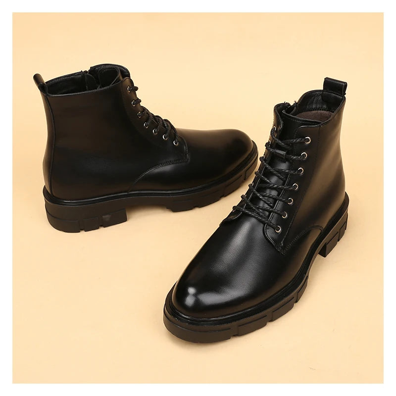 men's casual autumn winter boots lace-up original leather shoes tooling work boot outdoors cowboy platform ankle botas masculina - Sun Studio