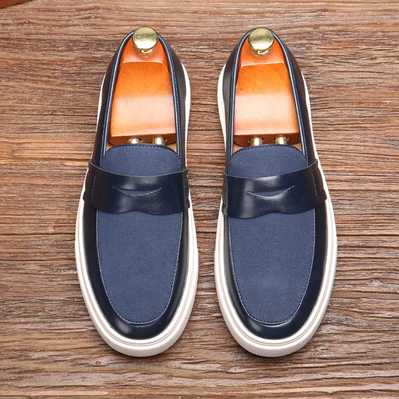 Newest 2025 Autumn Men Suede Leather Loafers Thick Sole Men Slip On Platform Black Party Shoes - Sun Studio