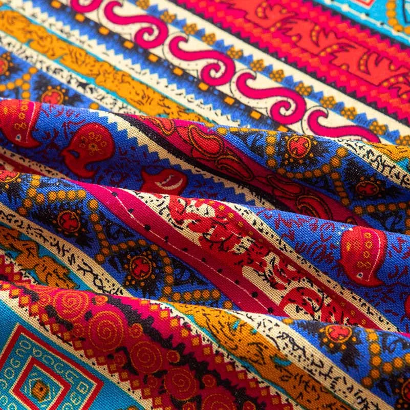 Bohemian Fabric Ethnic Vintage Retro Boho Printed Cotton Linen Home Decor Upholstery Textile