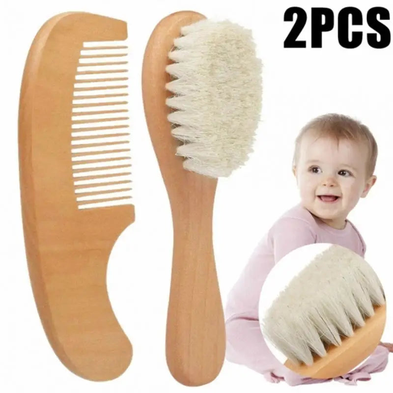 2PCS/Set Baby Hair Brush And Comb Set for Newborn Wood Comb For Hair Massage Bath Shower Mini Baby Brush Kids Pocket HairBrush - Sun Studio
