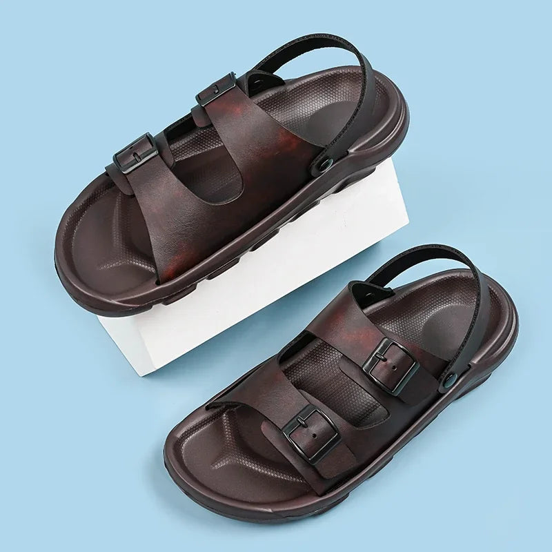 Summer Sandals for Men Lightweight Cushioned Slippers with Anti Slip and Breathable Arch Support Classic Double Button Sandals - Sun Studio