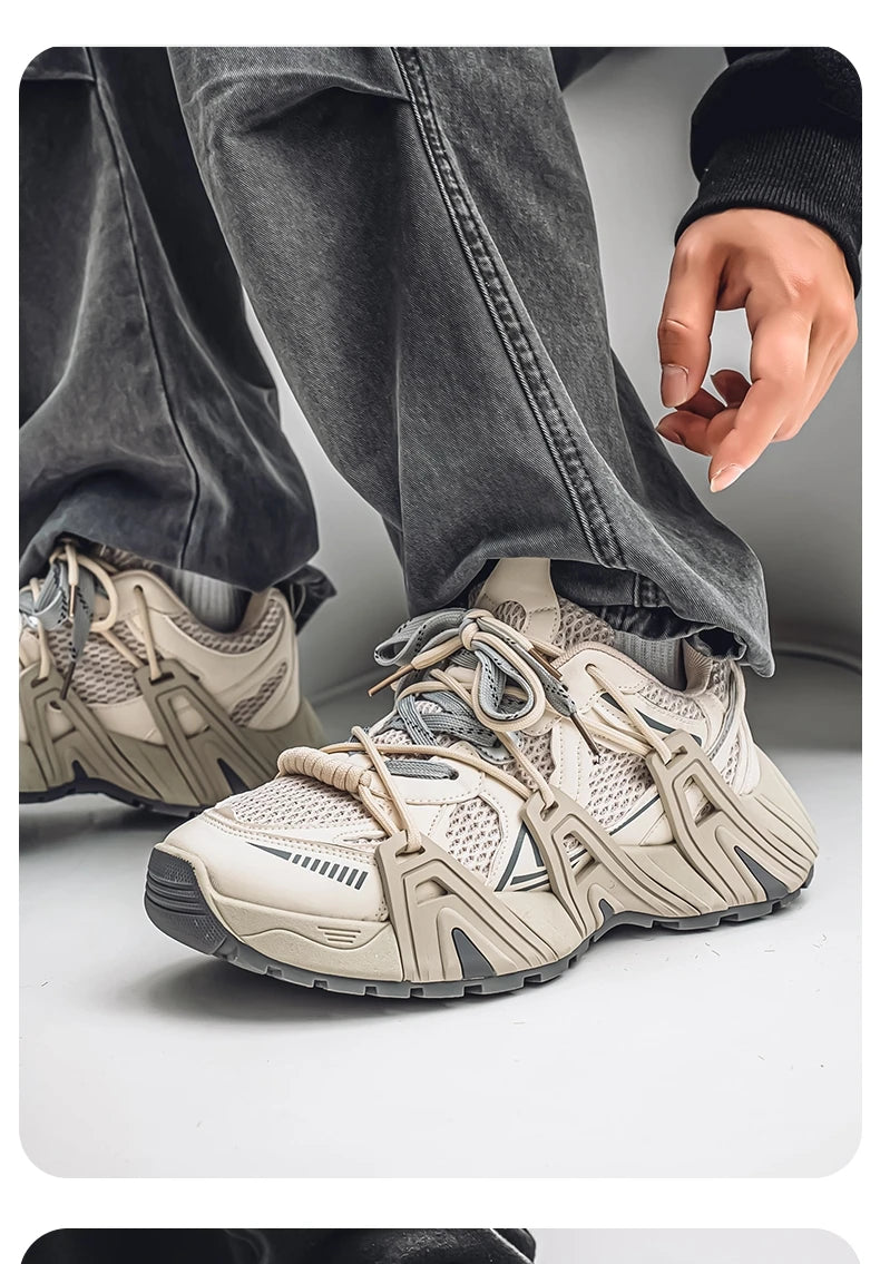 Men's Lace Up Street Sneakers Niche Thick Splicing Mixed Color Sports Shoes Arrival Vulcanization Shoes Punk Breathable Women - Sun Studio