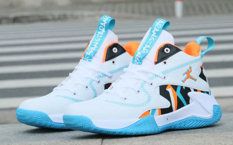 Brand Professional Men's White Red Blue Basketball Shoes Basketball Sneakers Anti-skid High-top Couple Man Basketball Boots - Sun Studio