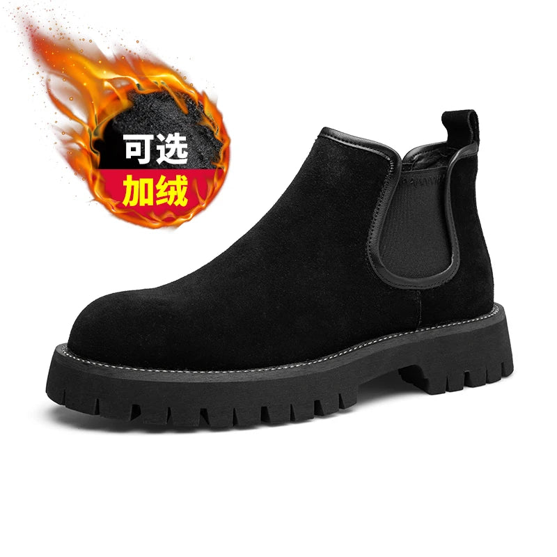 Chelsea boots, short boots, men's boots, breathable men's shoes, versatile and trendy high top leather boots 231146 - Sun Studio
