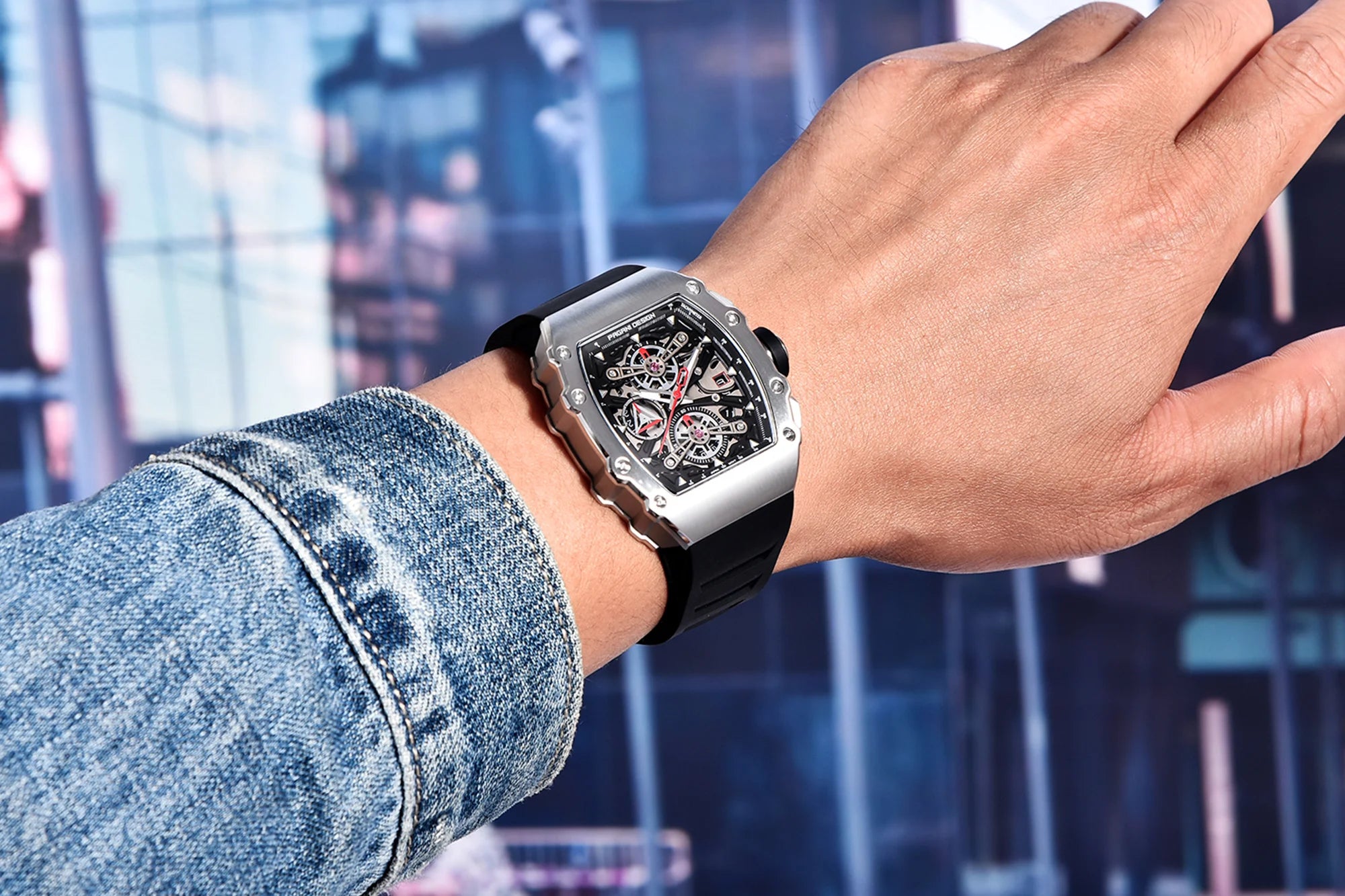 PAGANI DESING Men's Quartz Watches Skeleton Dial 100M Waterproof Sport Rectangle Sapphire glass Watch for Men - Sun Studio