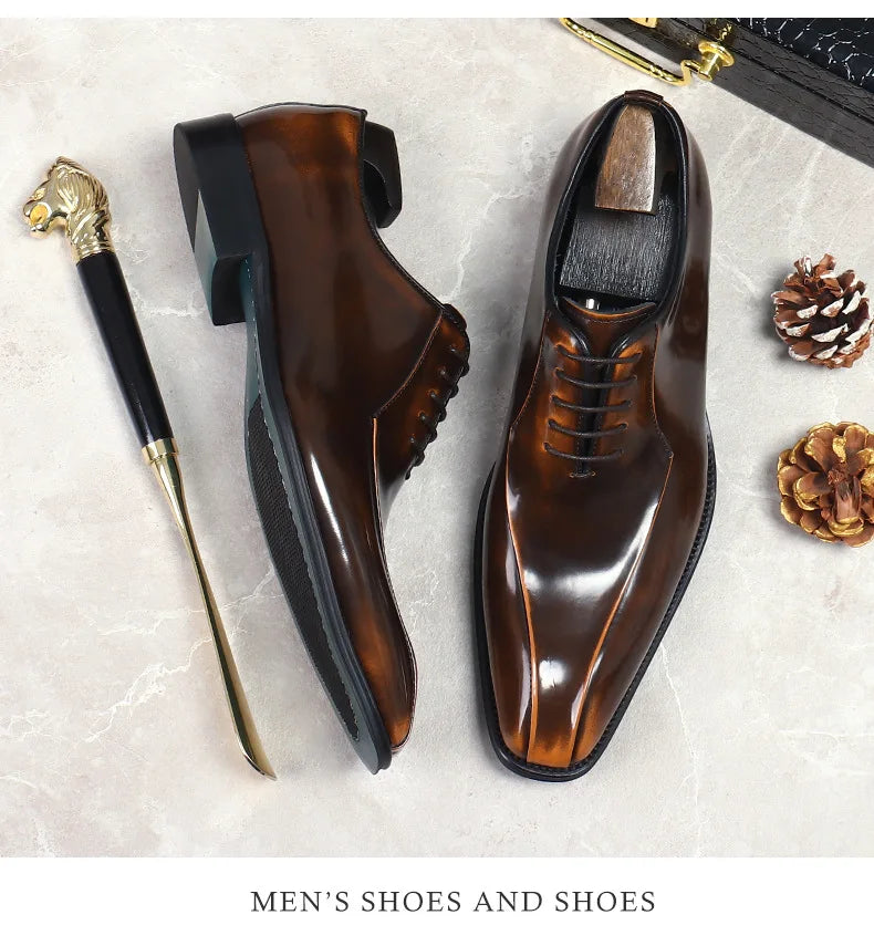 Mens Wedding Oxford Gentlemen Party Dress Shoes Genuine Patent Leather Casual Pointed Toe Formal Shoes For Men - Sun Studio