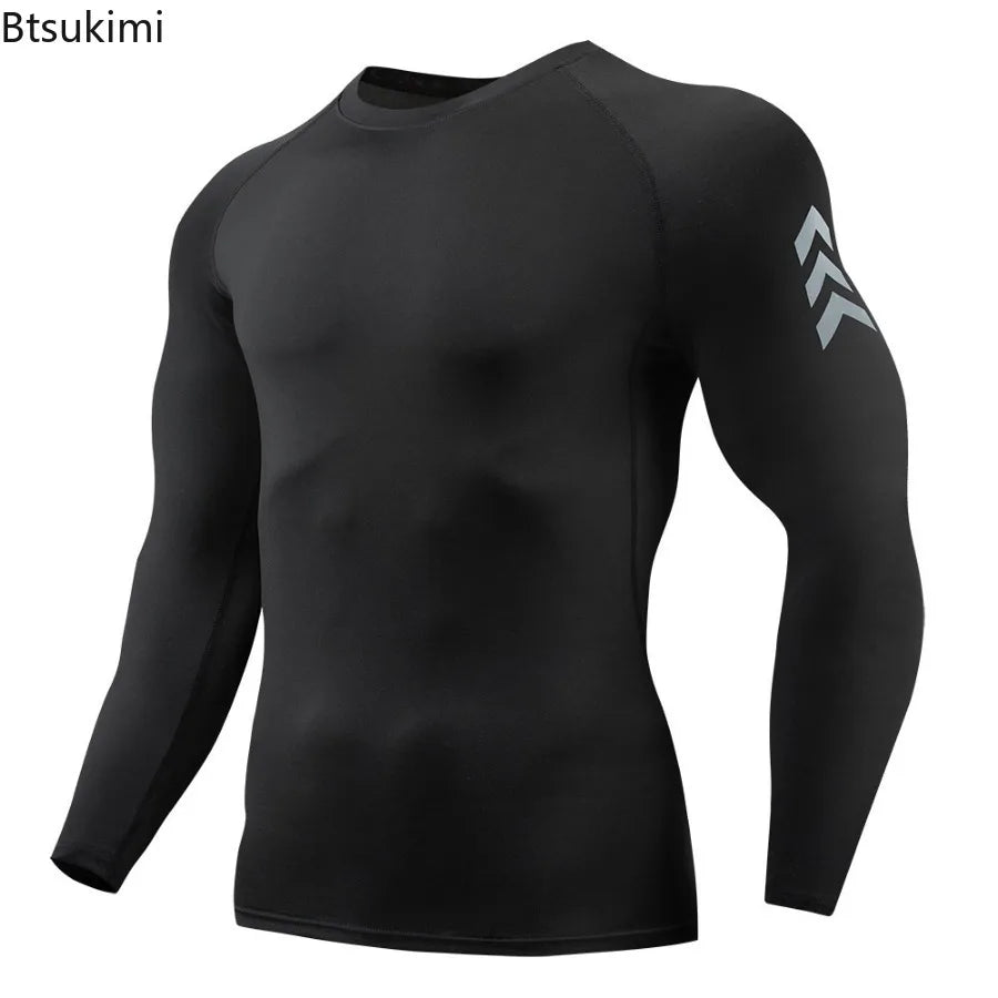 Gym Sports T-shirts for Men Long Sleeve Tights Boxing Sportswear Breathable Quick Dry Fitness Tops Male Outdoor Training Clothes - Sun Studio