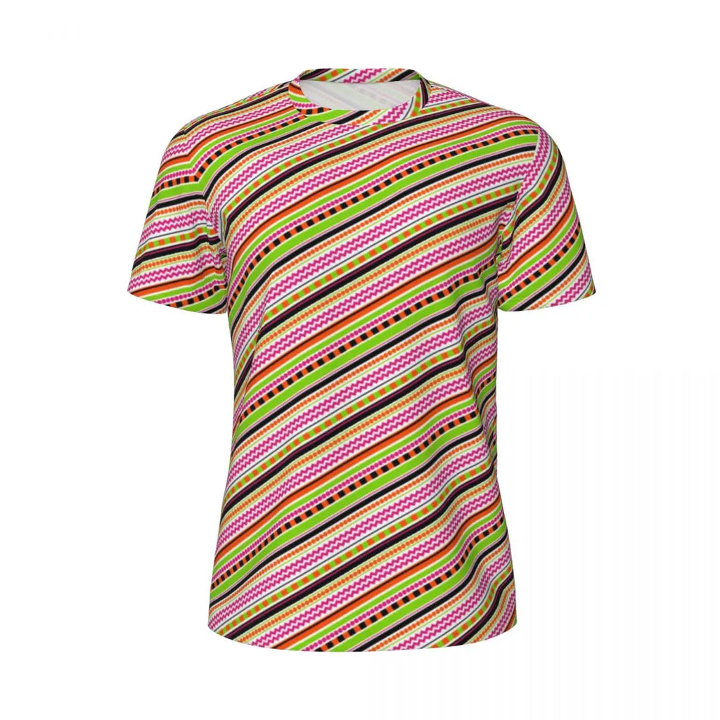 Gym T Shirt For Mens Retro Dots And Stripes T Shirts Fashion Blue Line Design Summer Tees O Neck Basic Graphic Clothes Plus Size