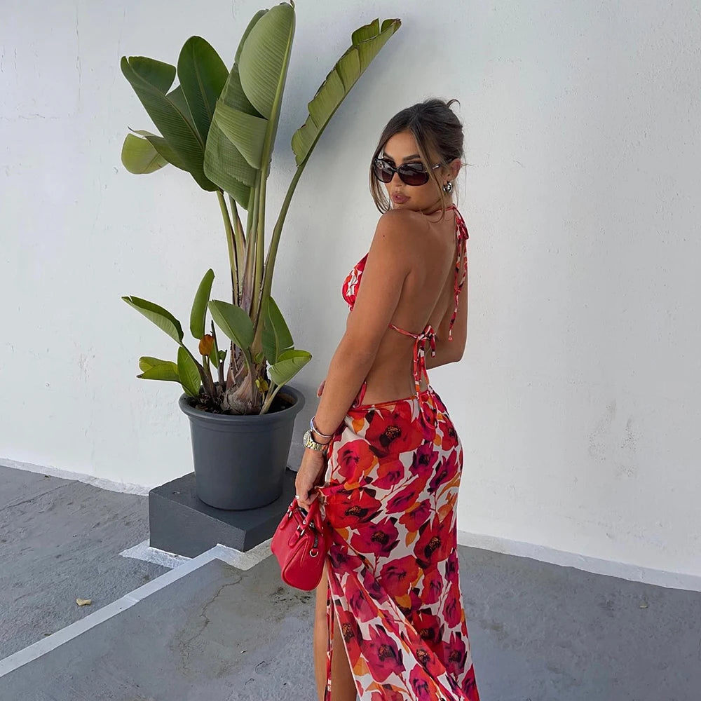 Sexy Folwer Print  3 Pieces Bikini Set 2024 Summer Beach Wear Brazilian Bikinis Swimsuit With Beach Skirt Swimwear Cover-up - Sun Studio