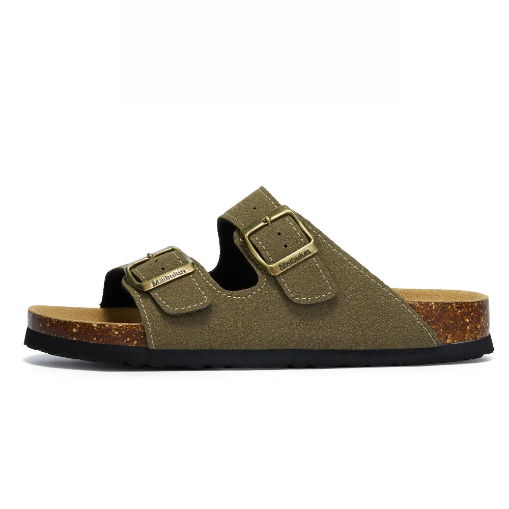Summer Faux Suede Leather Cork Slippers Flip-flops Women Men Unisex Retro Wear Muller Slippers Fashion Casual Beach Sandals