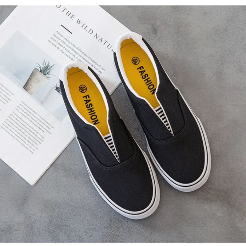 Men's Non-slip Skateboard Shoes Breathable Canvas Shoes Men's Casual Cloth Shoes Solid Color Flat Comfortable White Sneakers - Sun Studio