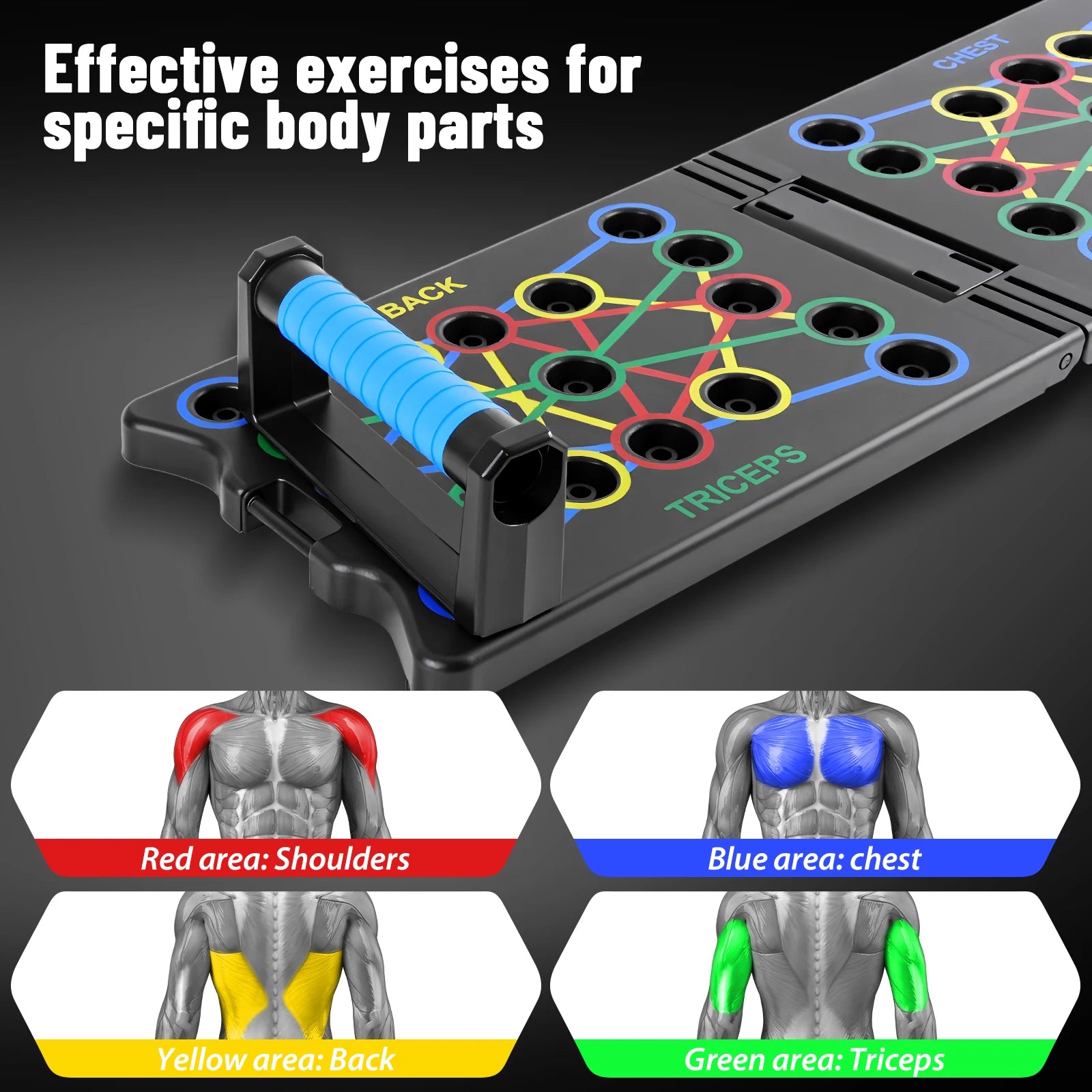 Foldable Push Up Board with Resistance Bands, 24-In-1 Multifunctional Press Up Board for Men Women, for Effectively Exercise - Sun Studio