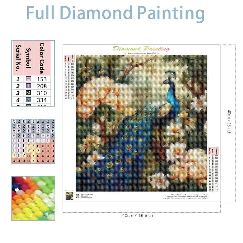 CHENISTORY Full Square Round Diamond Painting Kit Peacock Peony Home Decor Embroidery Animal Flower Mosaic Wall Art - Sun Studio