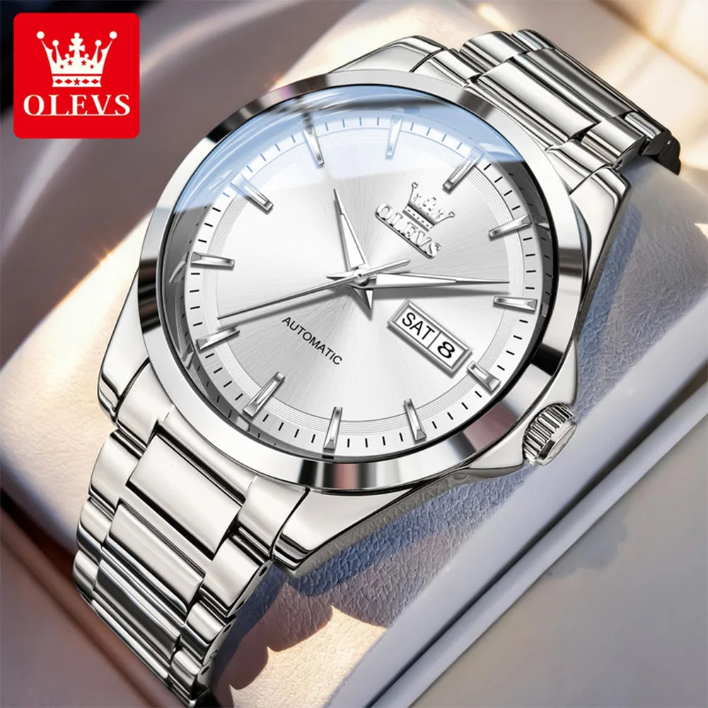 OLEVS 7090 Luxury Men's Watches Original Brand Automatic Mechanical Watches For Man Steel Strap Simple Business Men's Wristwatch - Sun Studio