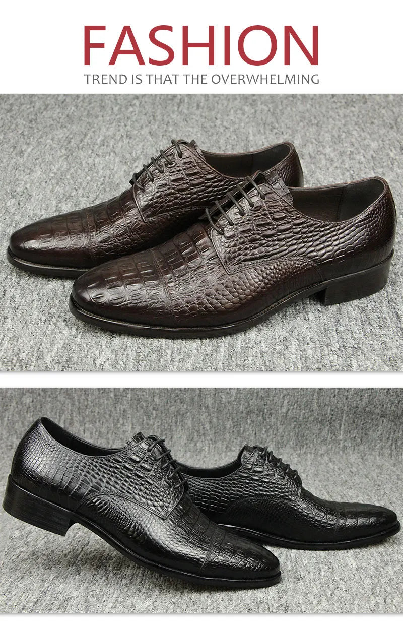 Luxury Crocodile Pattern Genuine Leather Shoes Handmade Men's Vintage Casual Leather Shoes Custom Pointed Toe Oxford Dress Shoe - Sun Studio