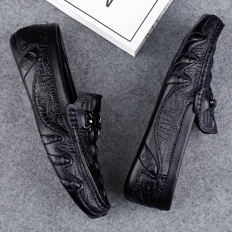 Mens Slip On Loafers Genuine Leather Casual Shoes Driving Moccasins Flats Luxury Brand Classic Black Handmade - Sun Studio
