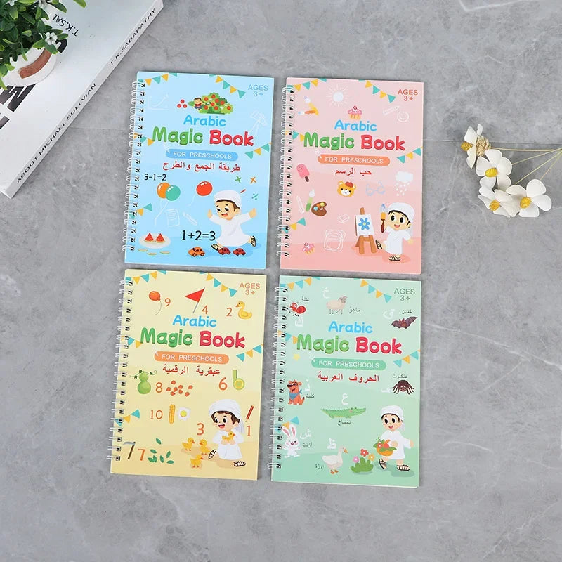 Kids Arabic Copybooks with Pen Practic Reusable Magical Writing Book Free Wiping Children Handwriting Early Learn - Sun Studio