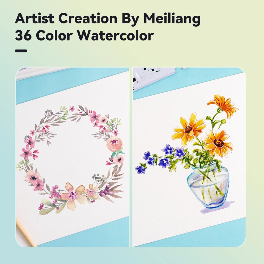 MeiLiang Watercolor Paint Set, 36/48 Vivid Colors in Pocket Box with Metal Ring and Brush, Perfect for Students, Beginners - Sun Studio
