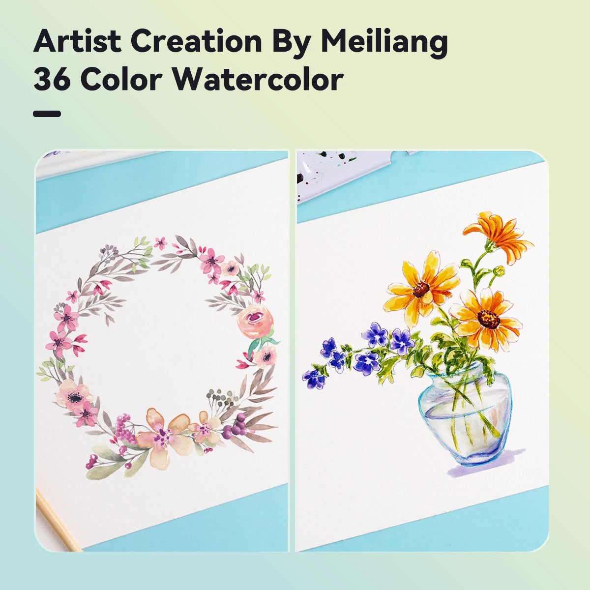 MeiLiang Watercolor Paint Set, 36/48 Vivid Colors in Pocket Box with Metal Ring and Brush, Perfect for Students, Beginners - Sun Studio