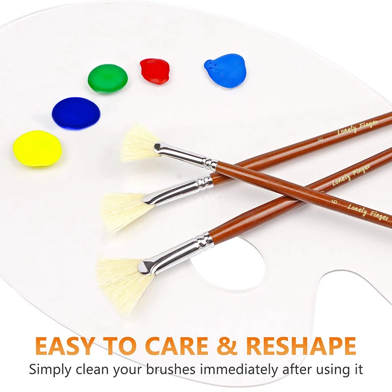 7/14pcs Fan Artist Bristle Paint Brush Set Natural Hog Bristle Hair Anti-Shedding Brush Tips Long Wooden Handle For Acrylic - Sun Studio