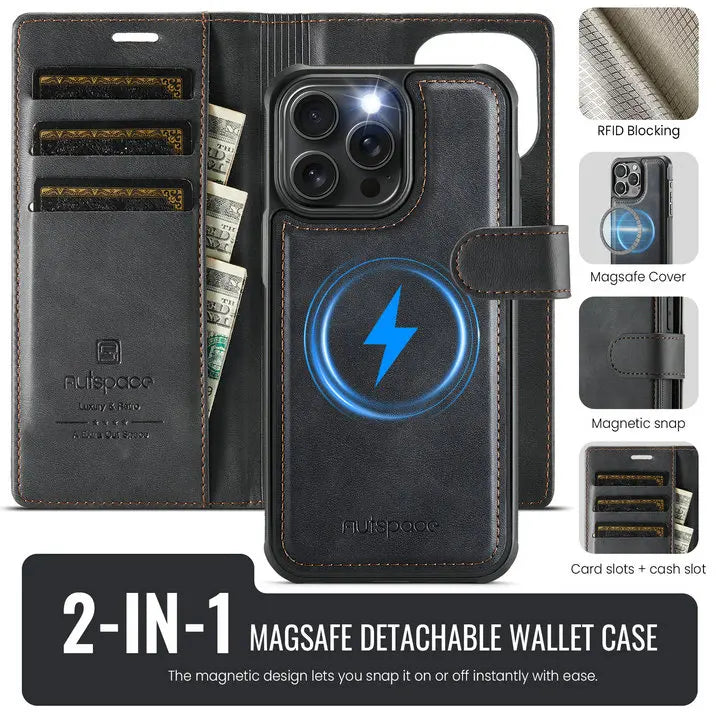 For iPhone 17 Pro 5G 2025 2In1 Detachable Leather Wallet Case For iPhone Air 17 16 15 14 13 12 Pro Max 16 Plus 16E Magnet Cover - Sun Studio