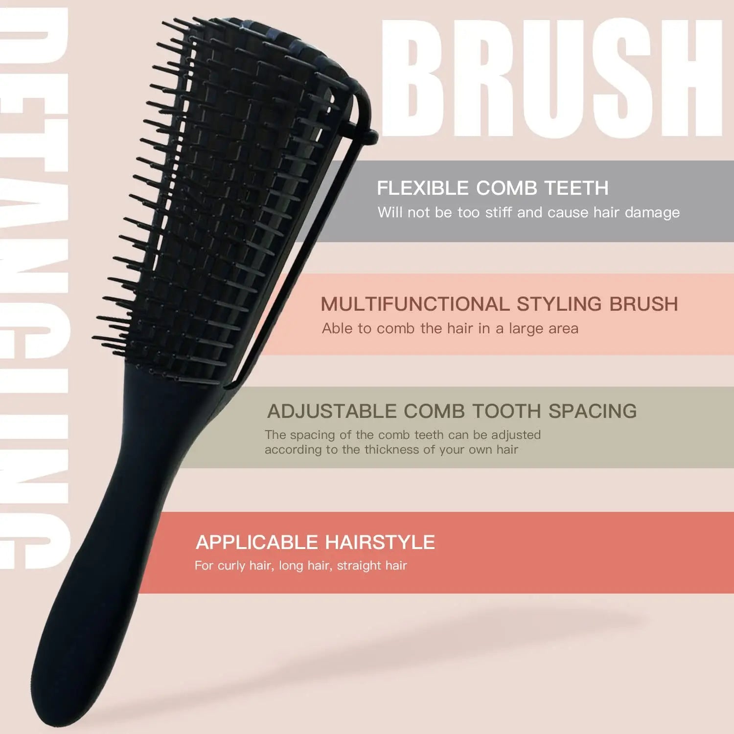 Hair Brush Comb Set with Spray Bottle & Scalp Massager, Wet Dry Curly Hair Detangling Kit, Wide Tooth Combs for Women Men - Sun Studio