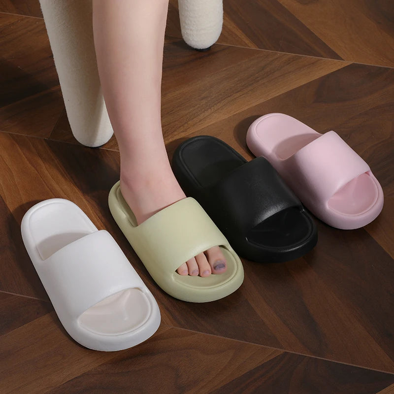 Unisex Bathroom Slippers Cloud Cushion Slides Summer Flat Sandals Thick Platform Shoes Man Indoor Non-Slip Couple Flip Flops - Sun Studio