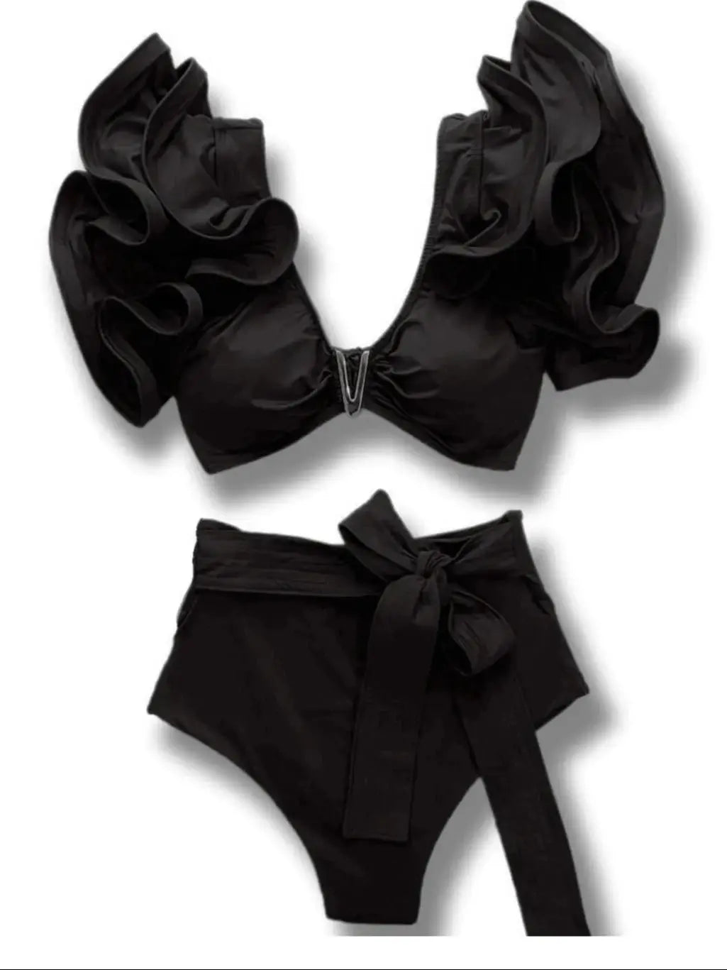 Floral Ruffled Hem Bikini Set Women Flora V-Neck High-Waisted Two Piece Swimsuit 2025 Girl Beach Bathing Suit Swimwear Biquinis - Sun Studio