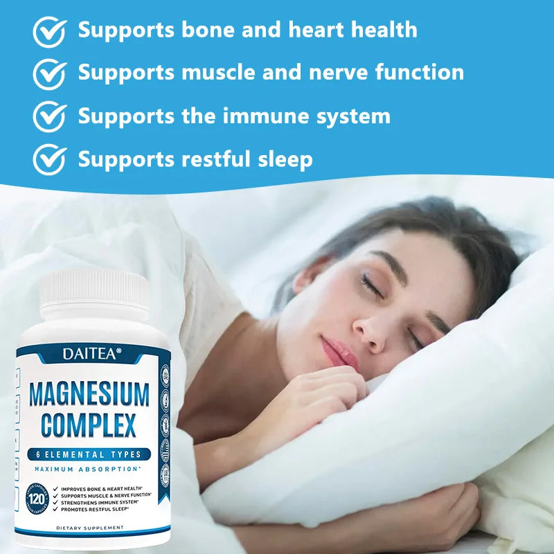 Magnesium Complex Supplement - for Supporting Muscles, Nerves, Heart and Bones, High Absorption Vegetarian Capsules - Sun Studio
