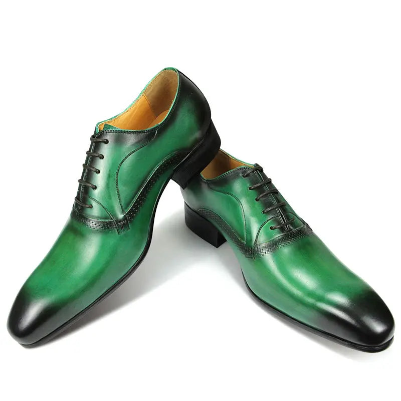 Genuine Leather Dress Men Shoes Exquisite Lace-up Designer Wedding Party Office Oxfords Pointed Toe Big Size Customized Handmade - Sun Studio