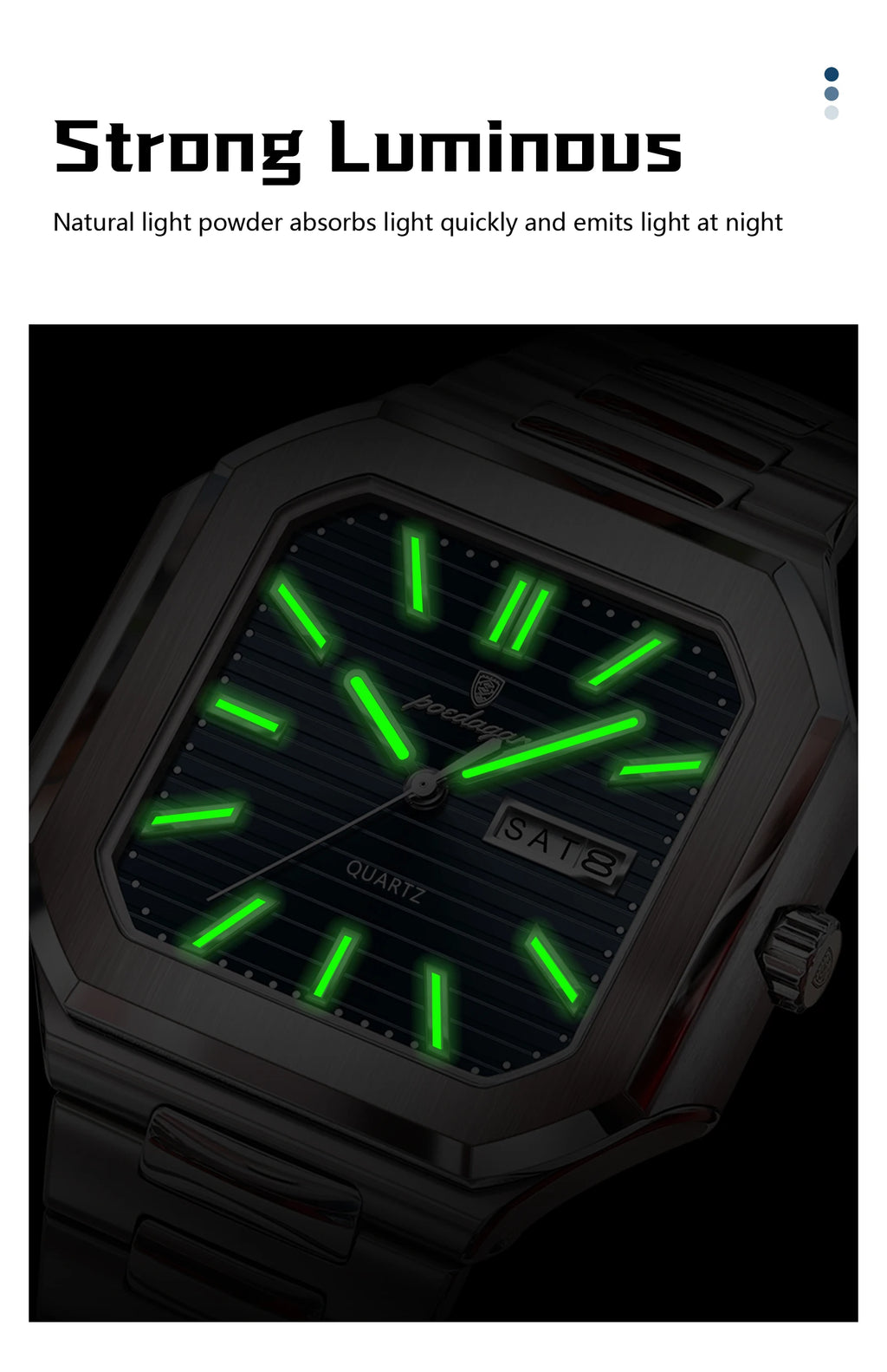 POEDAGAR Square Fashion Man Wristwatch Waterproof Luminous Date Week Quartz Men's Watches Stainless Steel Luxury Men Watch Reloj - Sun Studio
