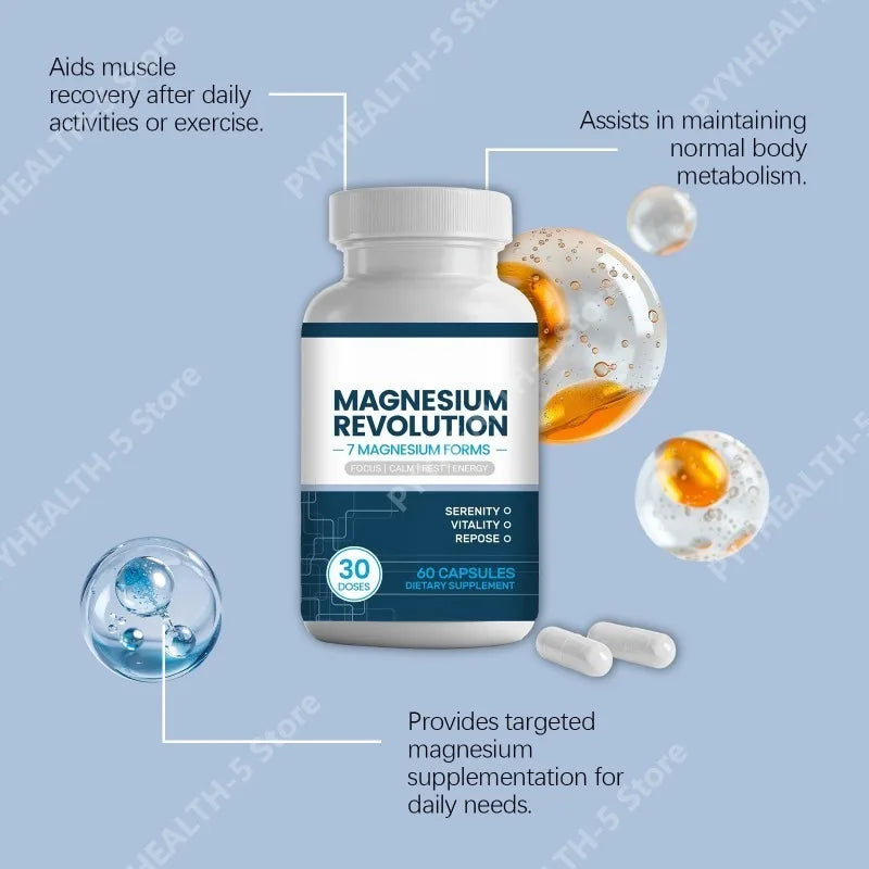 Magnesium Supplement Capsules for Support Enhance Vitality, Provide Energy Dietary Supplementation 60 Capsules - Sun Studio