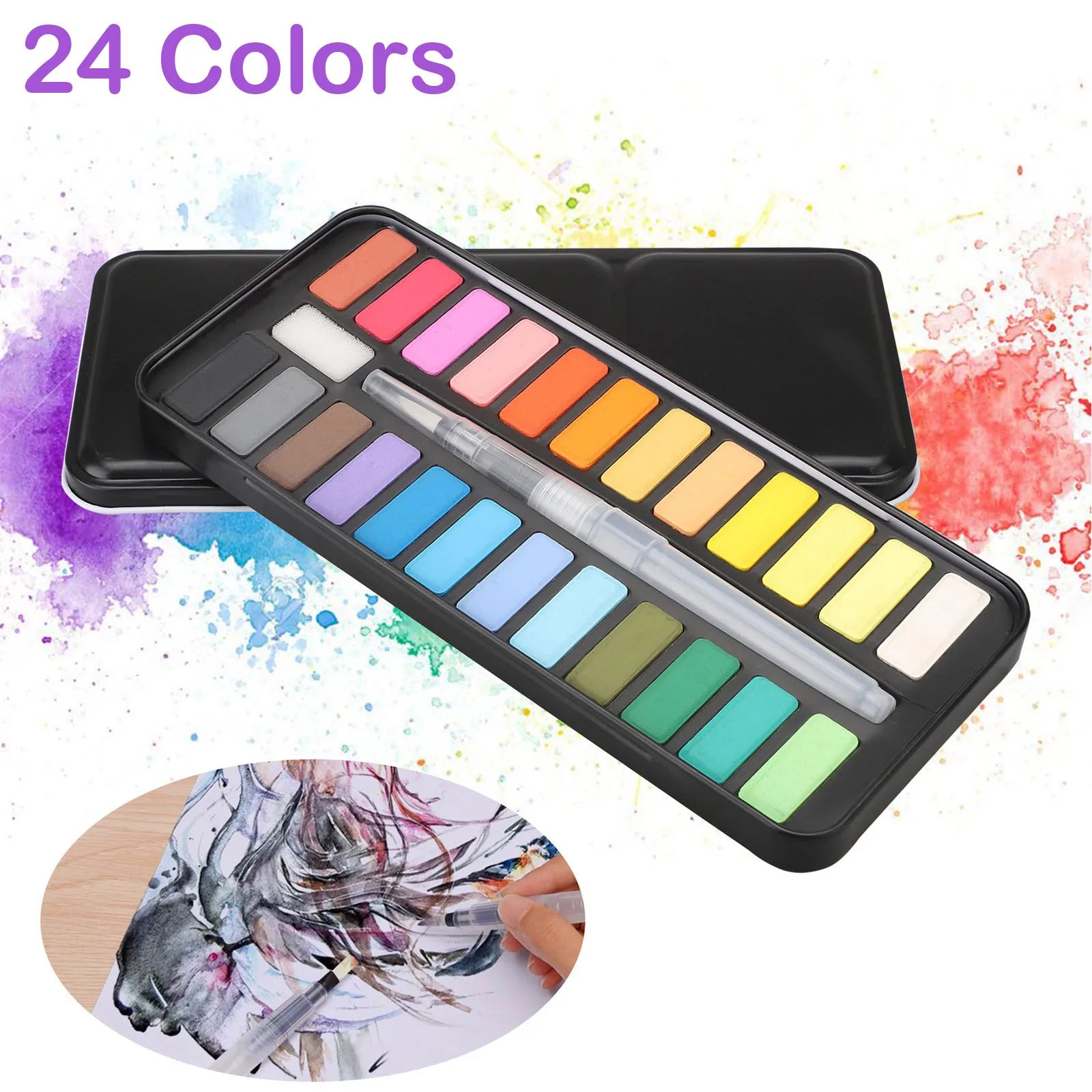Mini Watercolor Paint Set Box Portable Lightweight Travel-Sized Moisturizing Palette for Painting and Sketching - Sun Studio