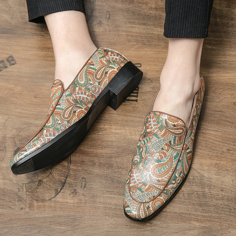 New British Style Fashion Trends Printed Leather Loafers Men Breathable Casual Shoes Men Slip-on Dating Driving Party Men Shoes - Sun Studio