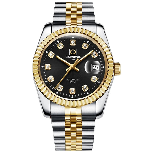 Switzerland CARNIVAL Luxury Brand Automatic Mechanical Women's Watches Sapphire 18K Gold Diamond Waterproof Luminous Clock C8205 - Sun Studio