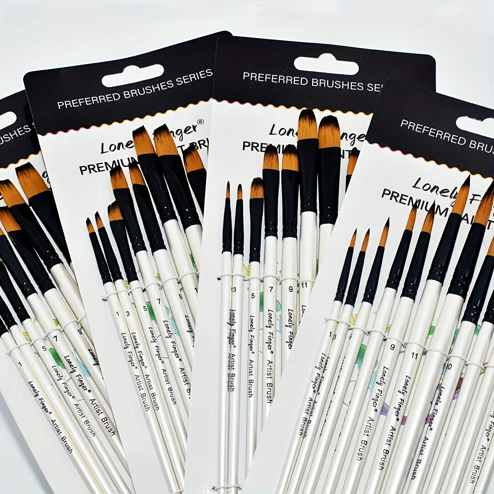 12/48pcs Professional Artist Paint Brush Set Include Round Filbert Flat Angle Fine Detail Brushes Premium Nylon Brush for Paint - Sun Studio