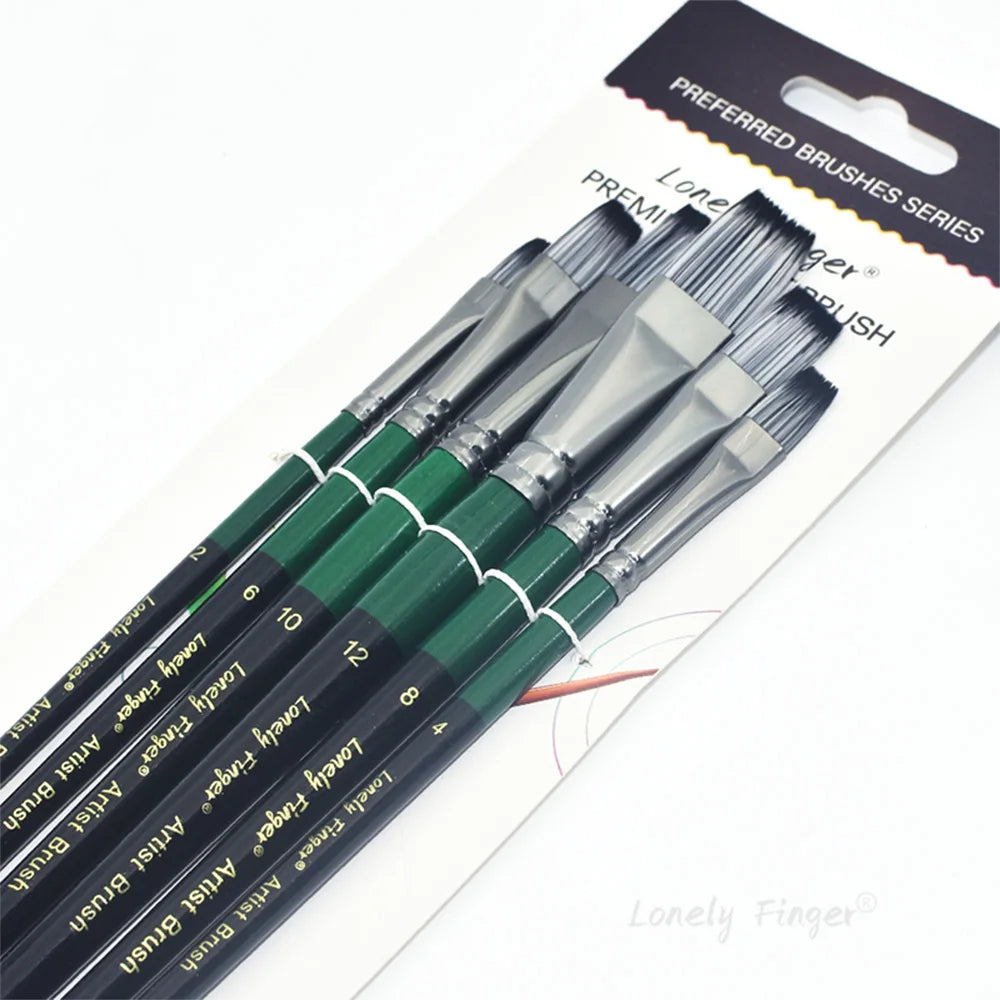 Acrylic Paint Brushes, 6Pcs Nylon Hair Paint Brush Set for All Purpose Oil Watercolor Painting Artist Professional Kits - Sun Studio