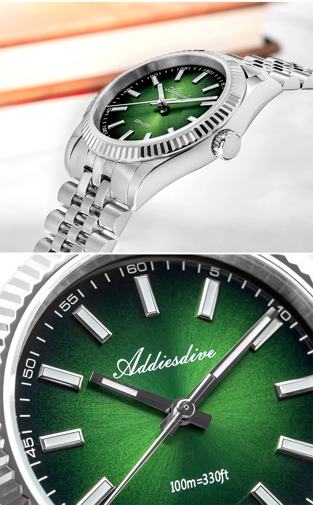 ADDIESDIVE AD2073 Men's Business Watch Sapphire Glass Stainless Steel Quartz Wristwatches Gradient Red Dial Watches Reloj Hombre - Sun Studio