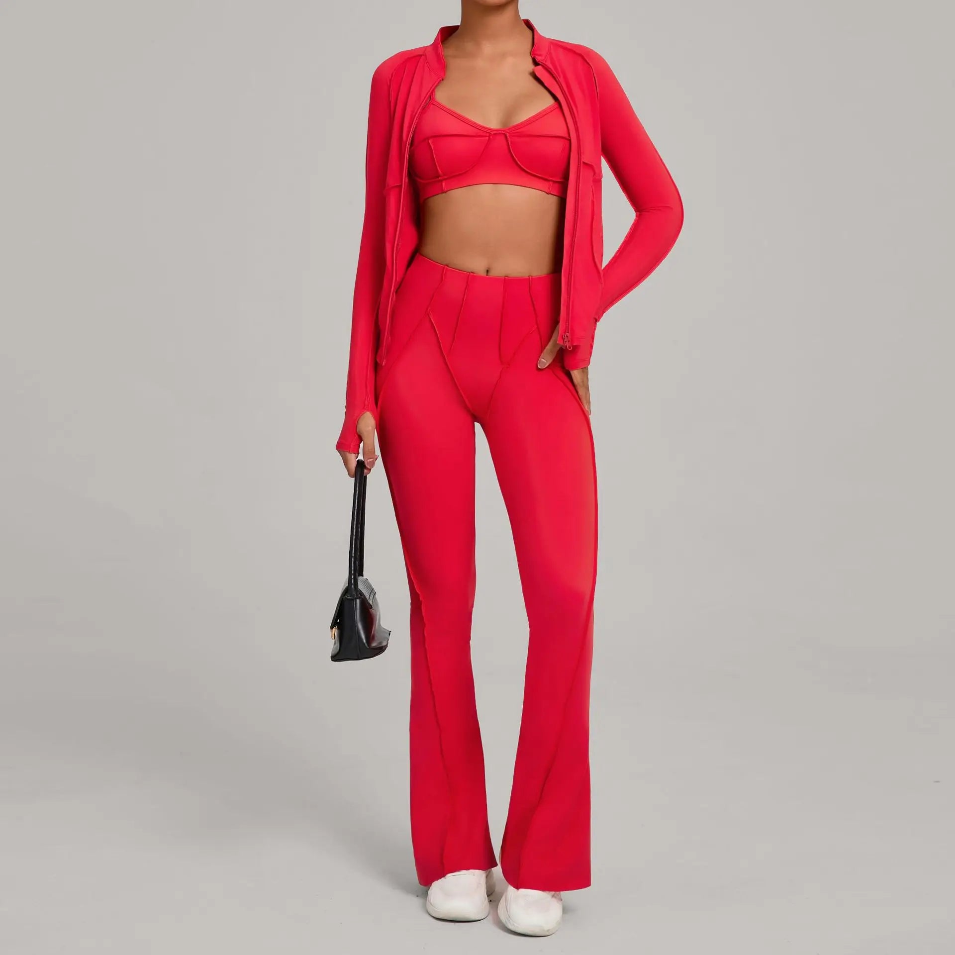 Gym Casual Yoga Set for Women Outdoor Running Fitness Outfit Autumn Winter Tight Sports Three-Piece Set Zipper Coat+bras+pants