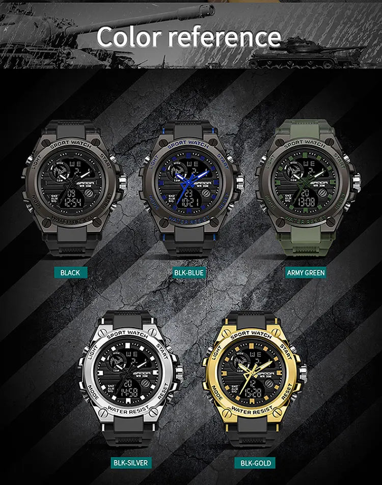 SANDA Top Luxury Watches Men Military Army Mens Watch Waterproof Sport Wristwatch Dual Display Watch Male Relogio Masculino - Sun Studio