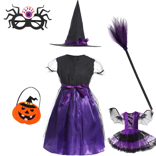 2-15Y Girls Halloween Witch Costume Children Cosplay Vampire Bat Dresses Carnival Party Clothes Children's Halloween Gifts - Sun Studio
