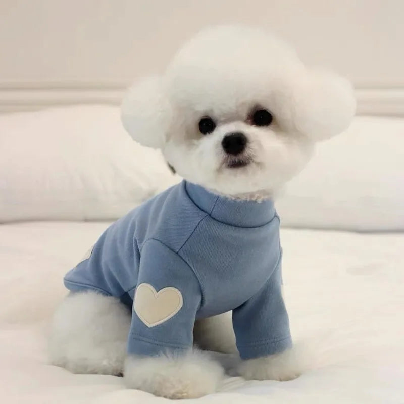 Love Embroidered Dog Sweatshirt Pet Warm Clothes Teddy Solid Color Bottom Shirt Bichon Soft Pullover Winter Dog Clothes - Sun Studio