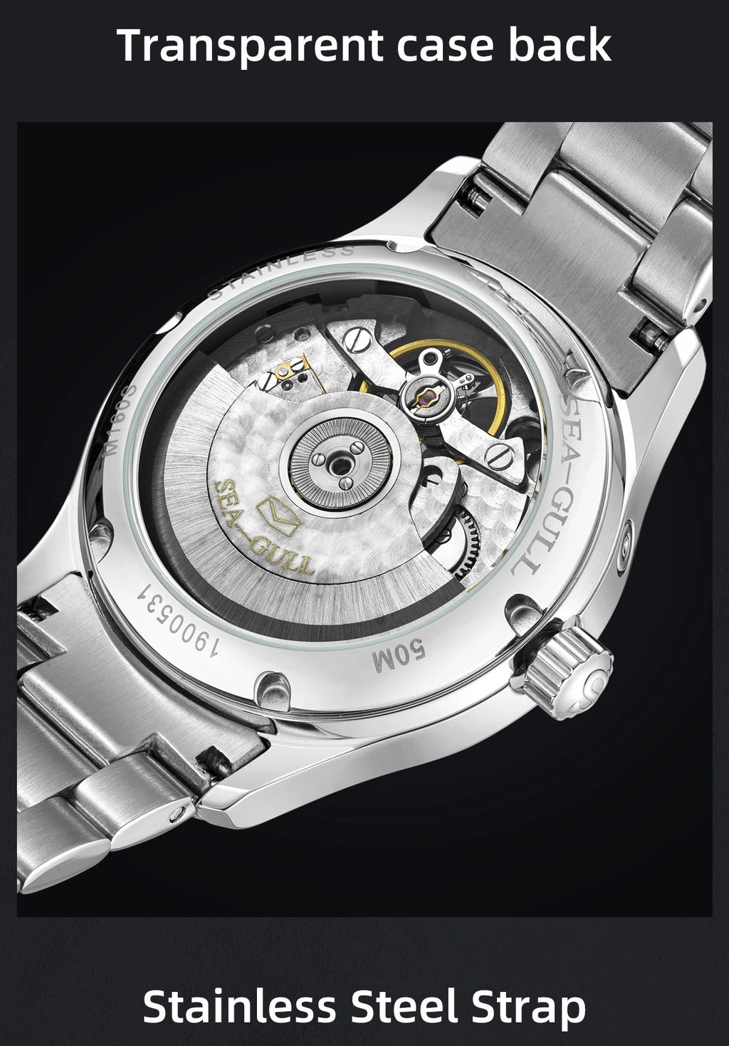 Sea-Gull Mechanical Men's Watch Hollow Flywheel Automatic Watch Multifunction 316L Stainless Steel Calendar Brand Watches M160S - Sun Studio