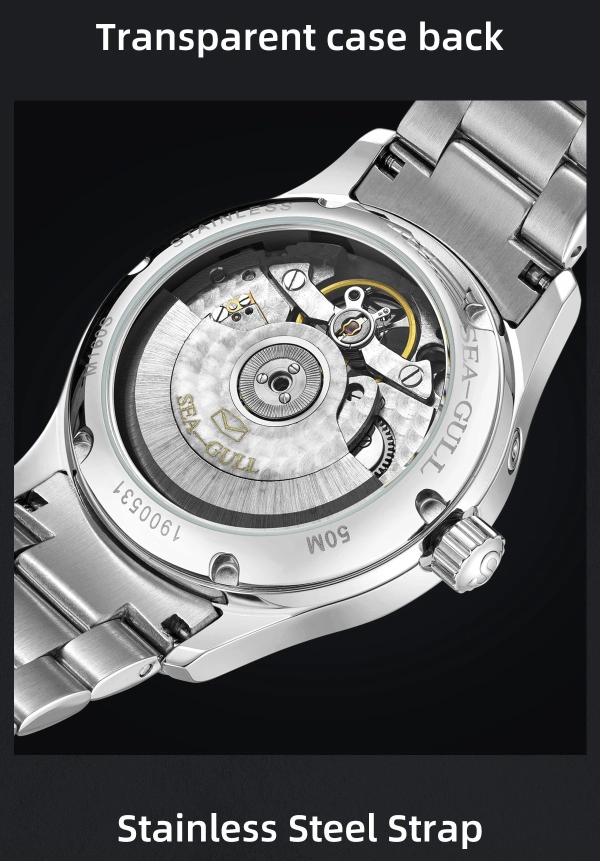 Sea-Gull Mechanical Men's Watch Hollow Flywheel Automatic Watch Multifunction 316L Stainless Steel Calendar Brand Watches M160S - Sun Studio