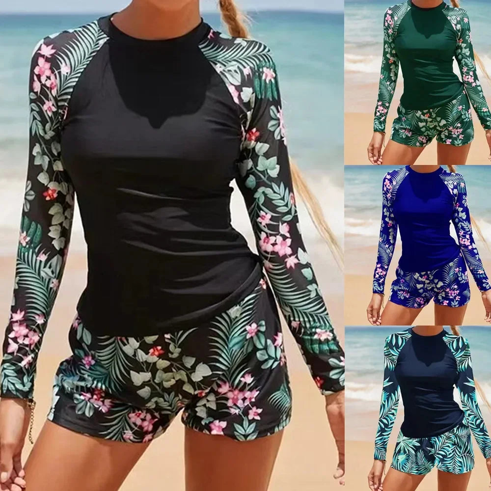 Hot Sale Of The Season New Women's Long Sleeve Digital Print Conservative Bikini Swimsuit Cross-Border Fashionable Swimwear from - Sun Studio